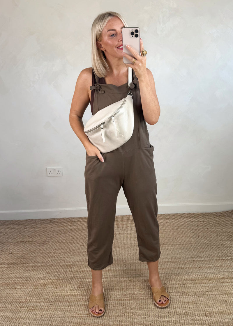 Meryl cropped dungaree - chocolate-The Style Attic