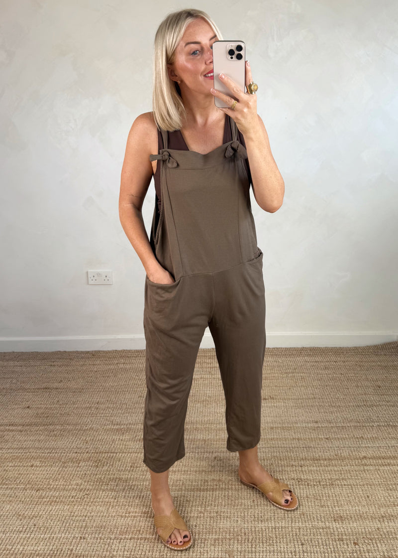 Meryl cropped dungaree - chocolate-The Style Attic