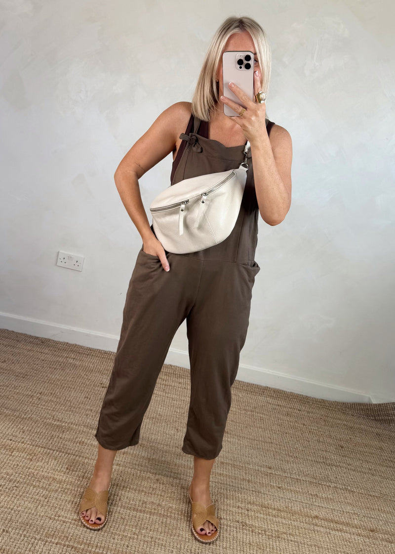 Meryl cropped dungaree - chocolate-The Style Attic