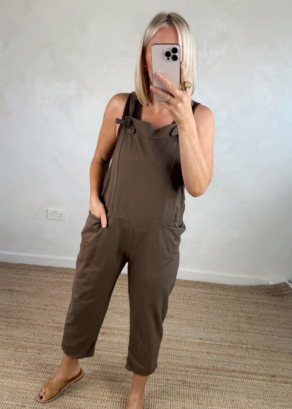 Meryl cropped dungaree - chocolate-The Style Attic
