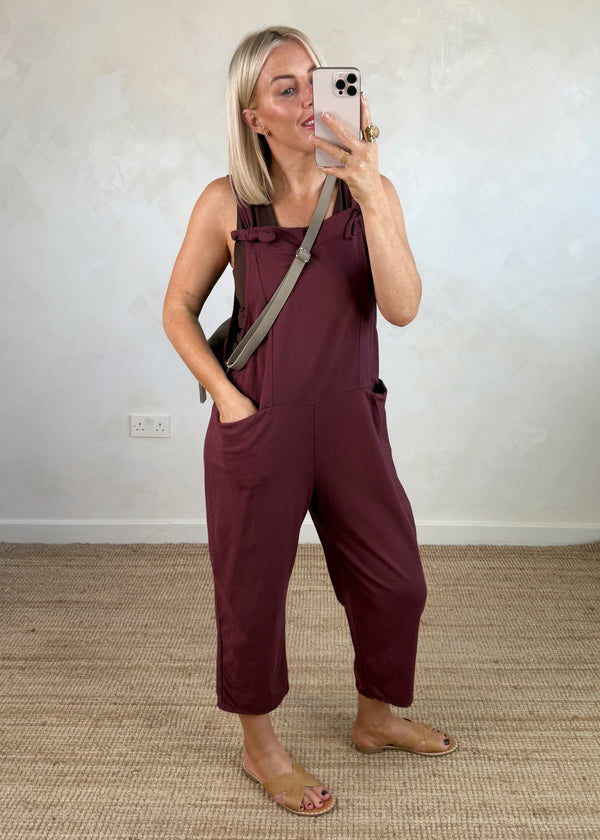 Meryl cropped dungaree - damson-The Style Attic