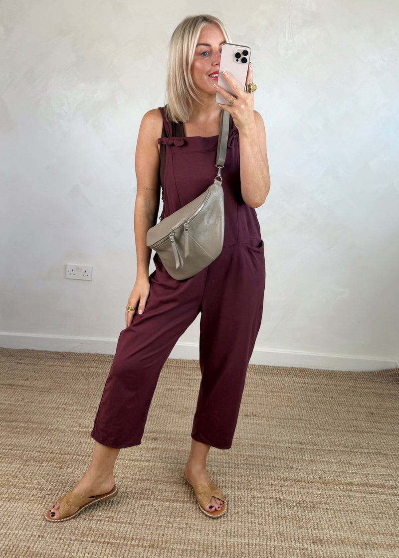 Meryl cropped dungaree - damson-The Style Attic