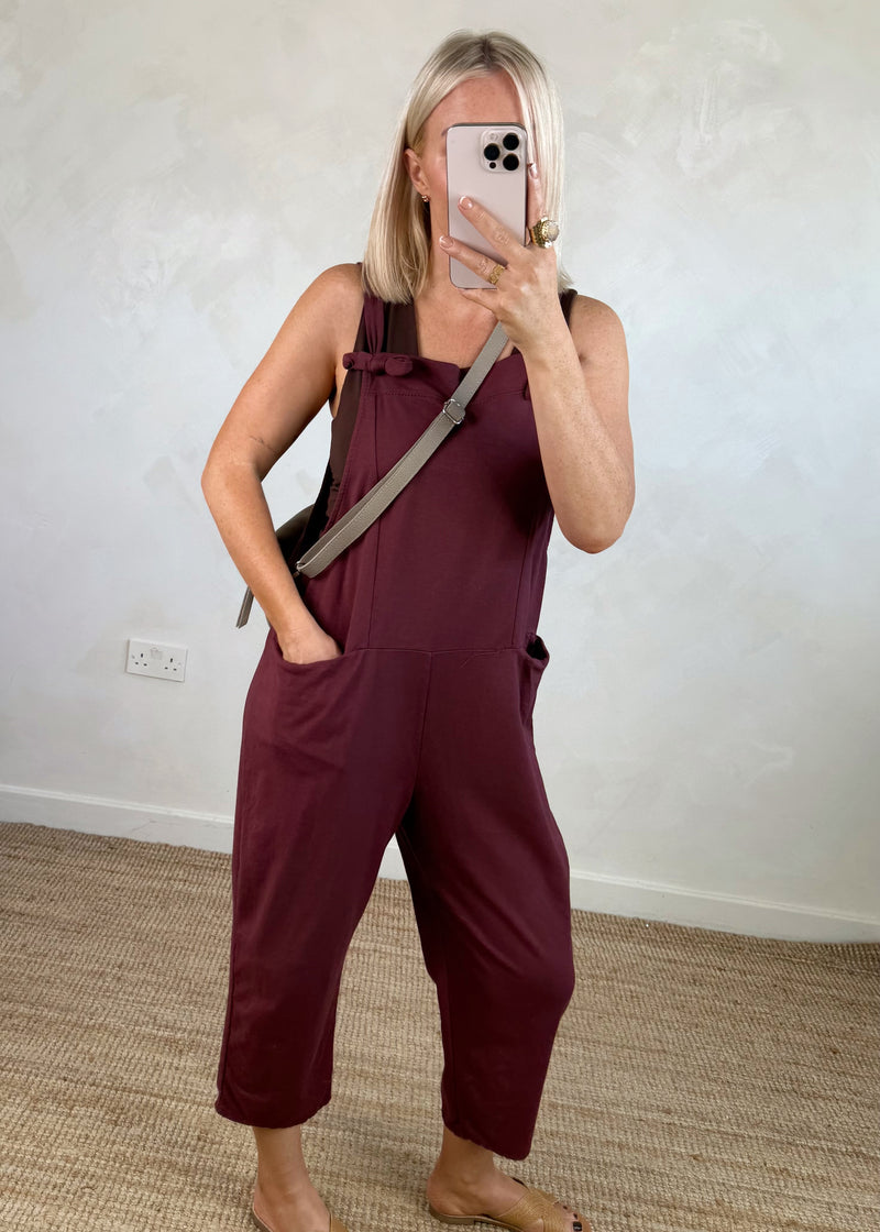 Meryl cropped dungaree - damson-The Style Attic