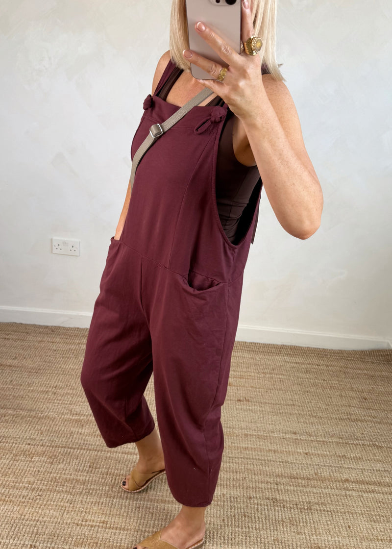 Meryl cropped dungaree - damson-The Style Attic