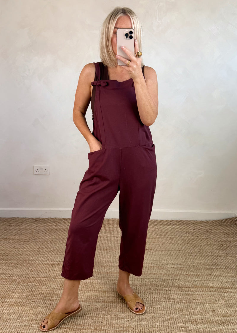 Meryl cropped dungaree - damson-The Style Attic