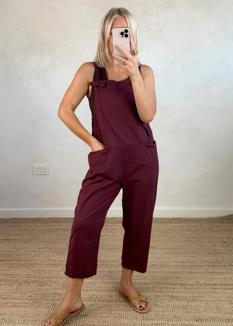 Meryl cropped dungaree - damson-The Style Attic