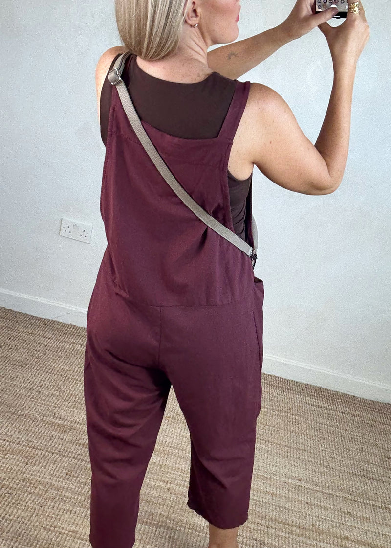 Meryl cropped dungaree - damson-The Style Attic