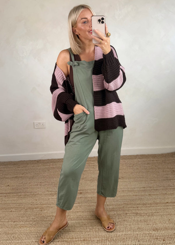 Meryl cropped dungaree - khaki-The Style Attic
