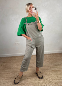 Meryl cropped dungaree - mocha-The Style Attic