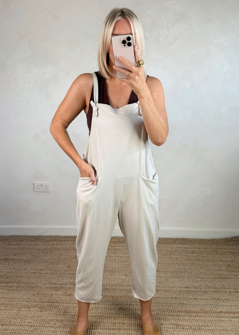 Meryl cropped dungaree - stone-The Style Attic