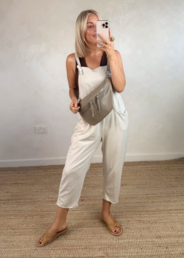 Meryl cropped dungaree - stone-The Style Attic