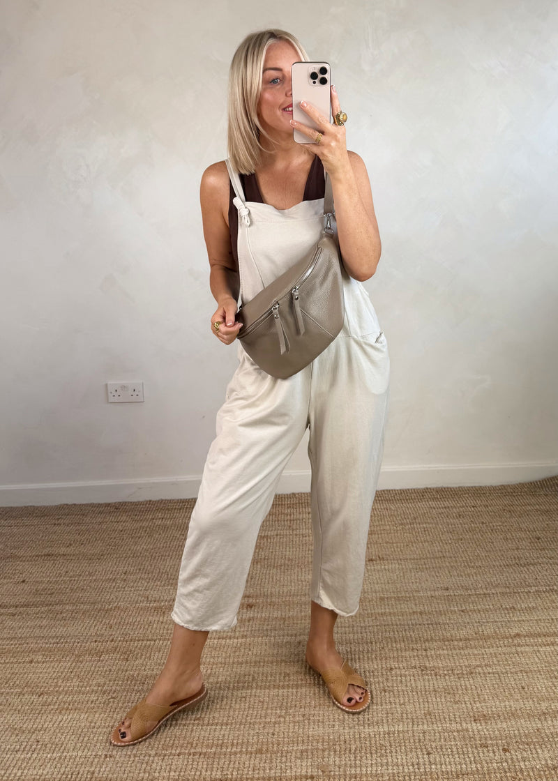 Meryl cropped dungaree - stone-The Style Attic