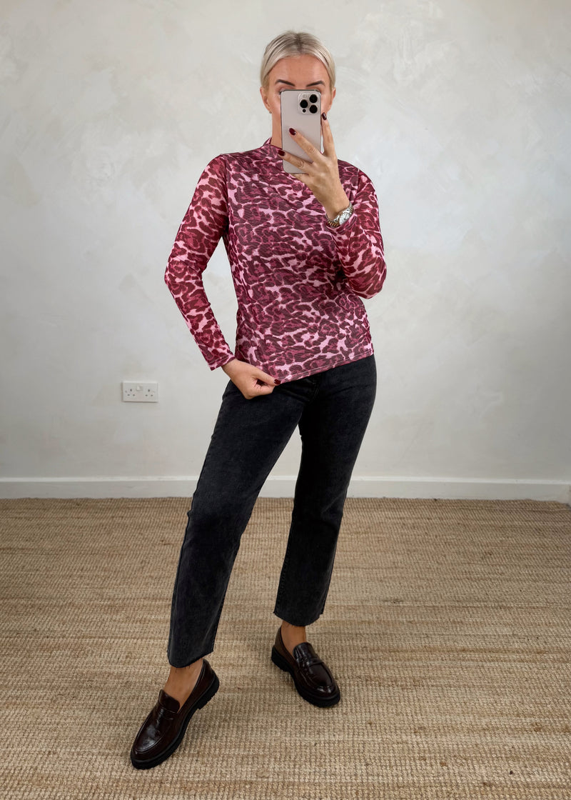 Mesh animal l/s top - Merlot-The Style Attic