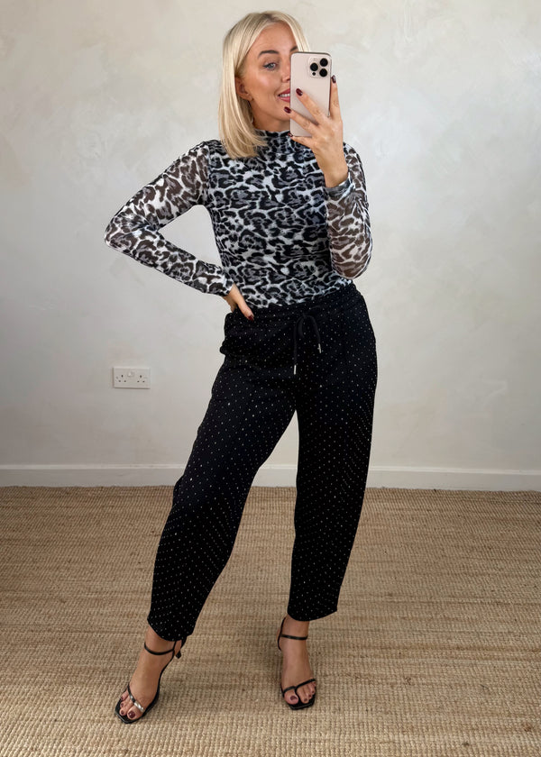 Mesh animal l/s top - grey-The Style Attic