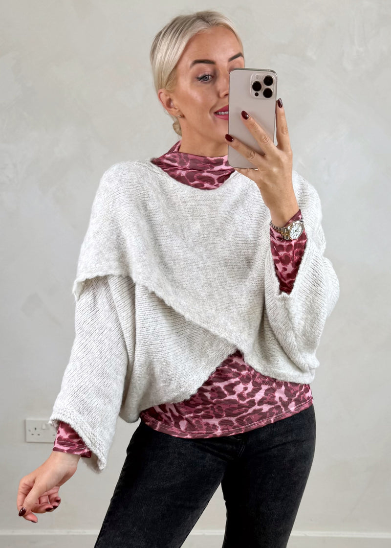 Mesh animal l/s top - grey-The Style Attic