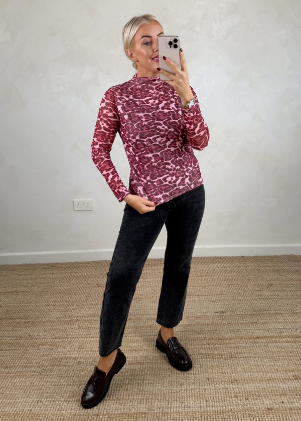 Mesh animal l/s top - grey-The Style Attic