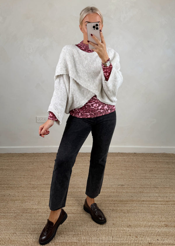 Mesh animal l/s top - grey-The Style Attic