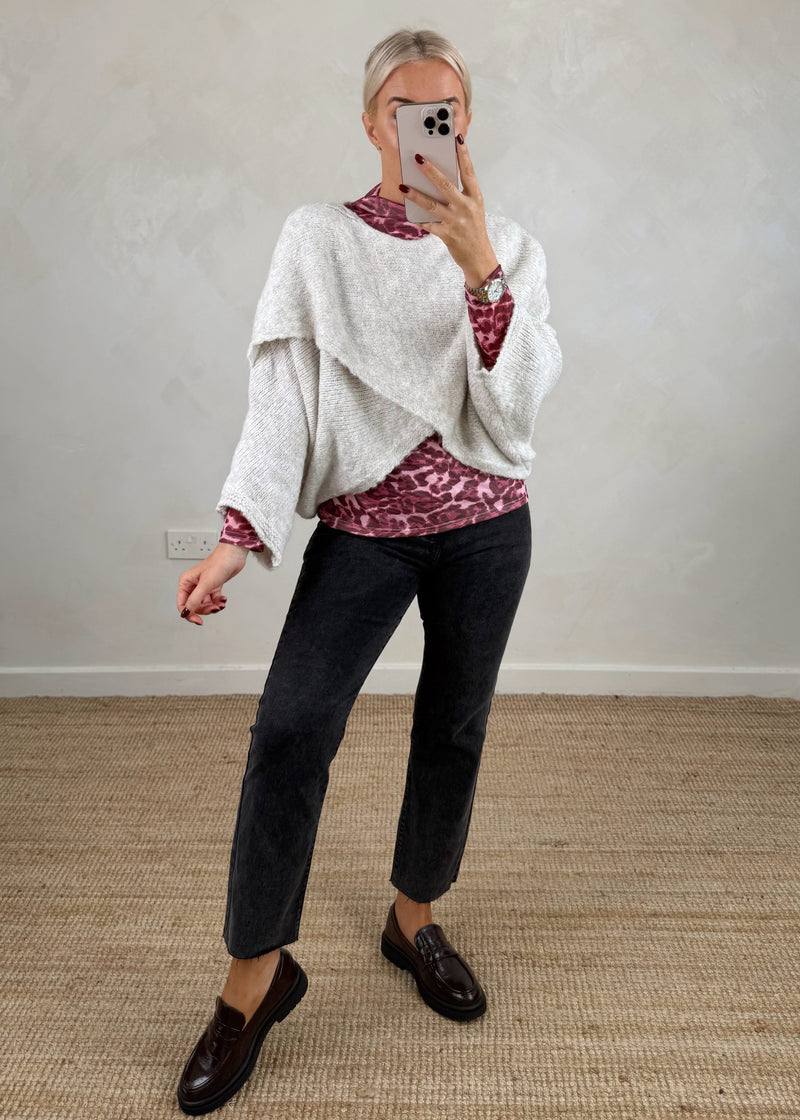 Mesh animal l/s top - grey-The Style Attic