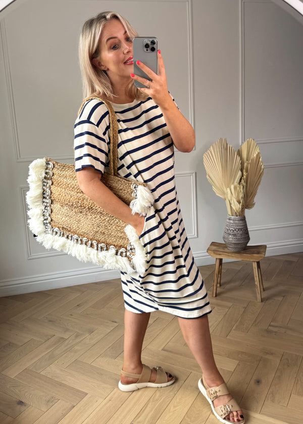 Mikey striped pocket dress - navy-The Style Attic