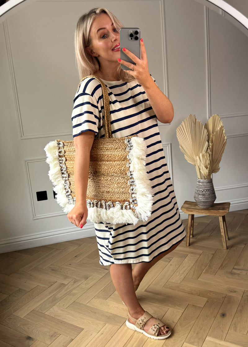 Mikey striped pocket dress - navy-The Style Attic