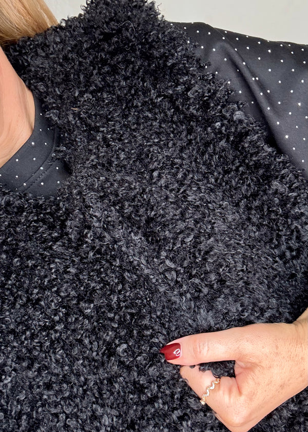 Mila shaggy gilet - black-The Style Attic