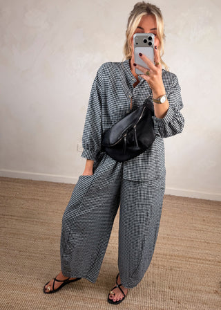 Millie gingham barrel leg trouser - Black-The Style Attic