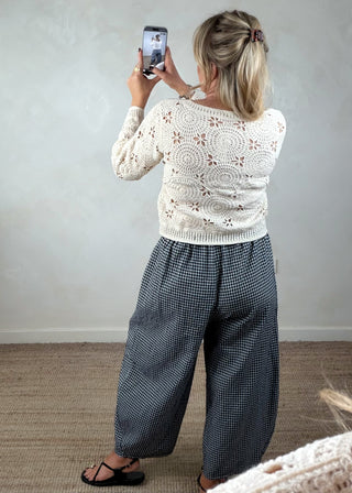 Millie gingham barrel leg trouser - Black-The Style Attic