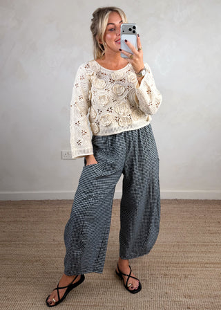 Millie gingham barrel leg trouser - Black-The Style Attic
