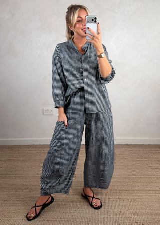 Millie gingham barrel leg trouser - Black-The Style Attic