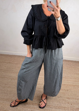 Millie gingham barrel leg trouser - Black-The Style Attic