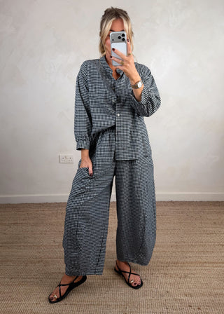 Millie gingham barrel leg trouser - Black-The Style Attic
