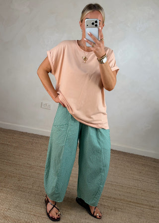 Millie gingham barrel leg trouser - Emerald-The Style Attic