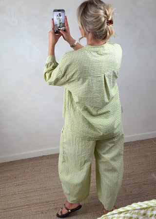 Millie gingham barrel leg trouser - Pistachio-The Style Attic