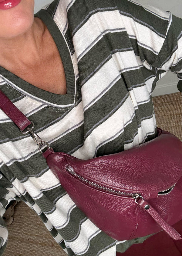 Millie striped top - khaki-The Style Attic
