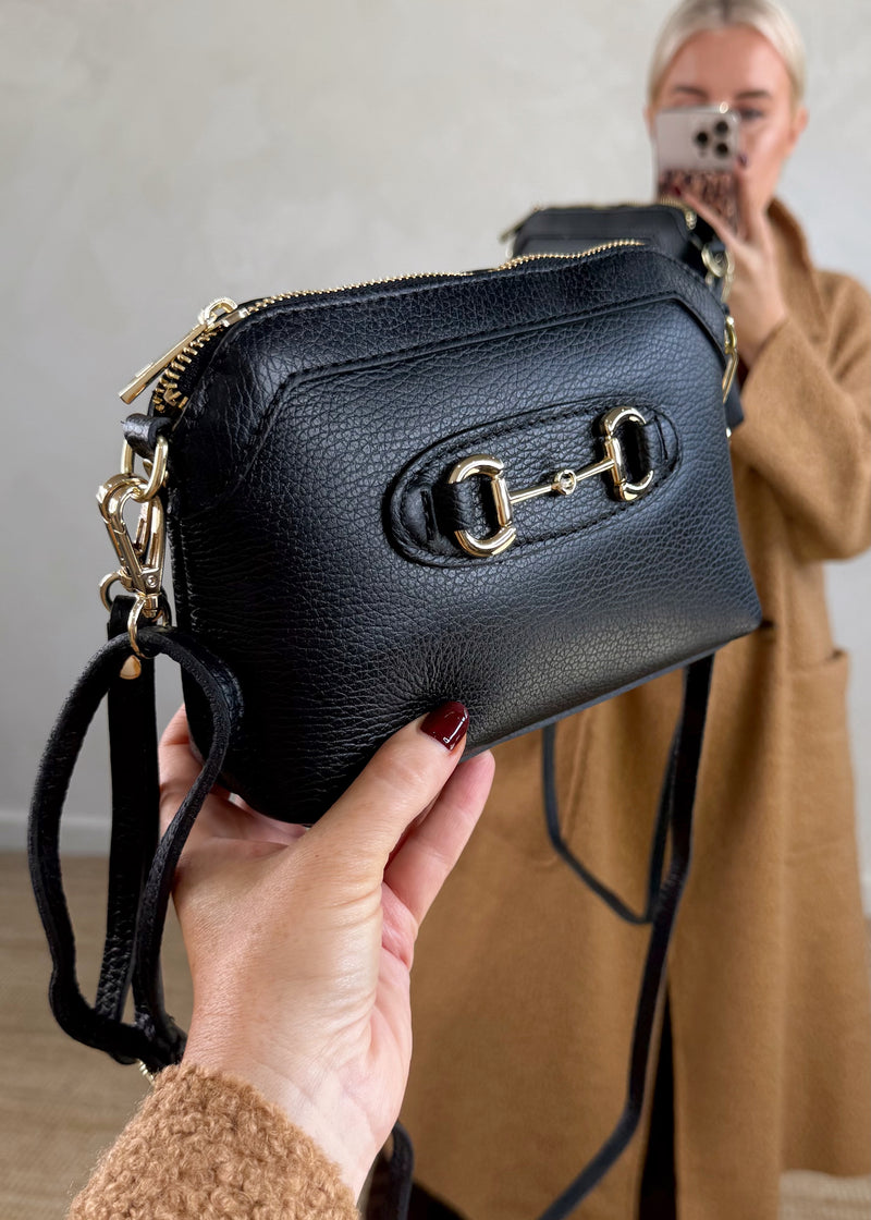 Mini leather horsebit bag - black-The Style Attic
