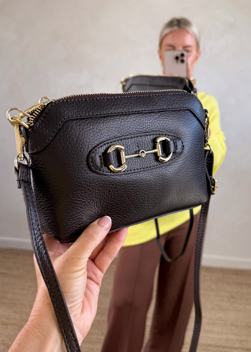 Mini leather horsebit bag - chocolate-The Style Attic