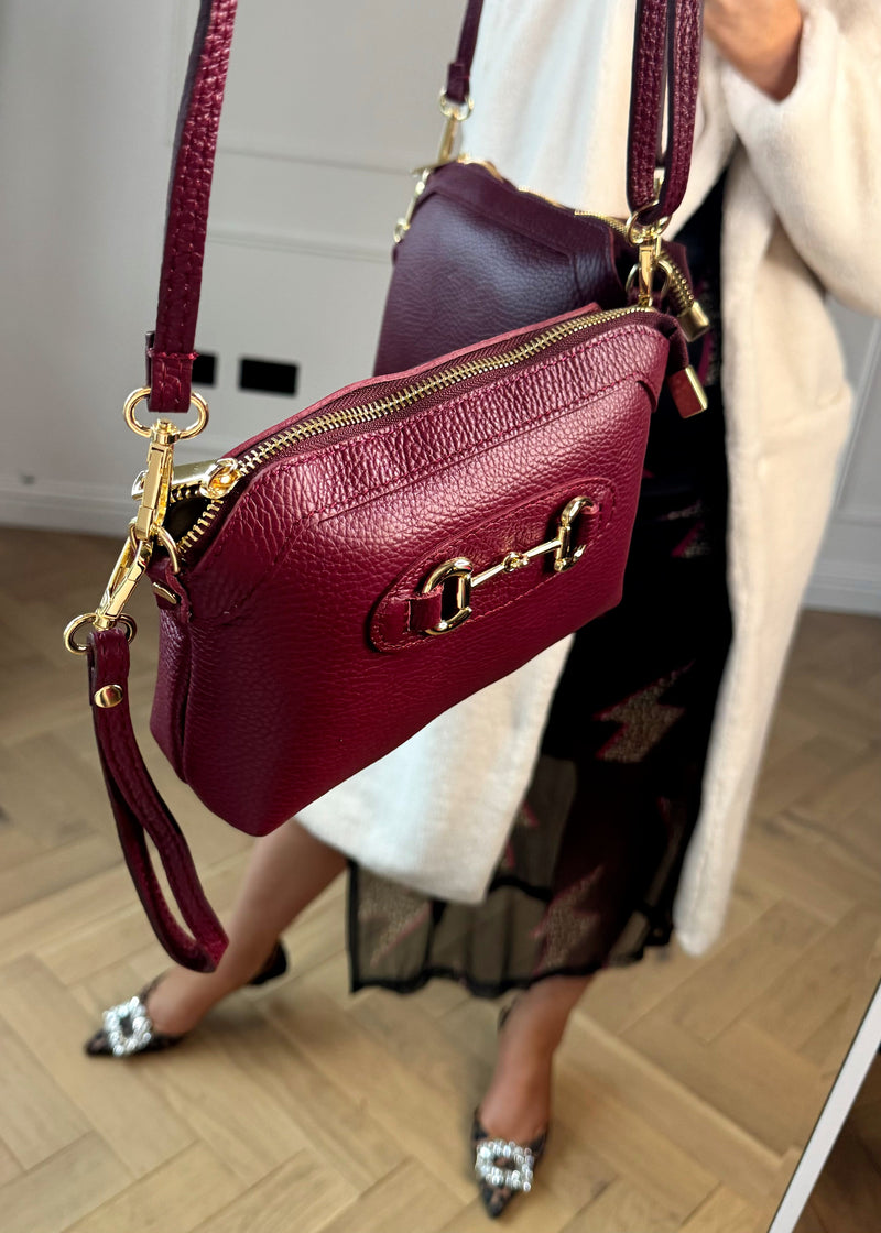 Mini leather horsebit bag - merlot-The Style Attic