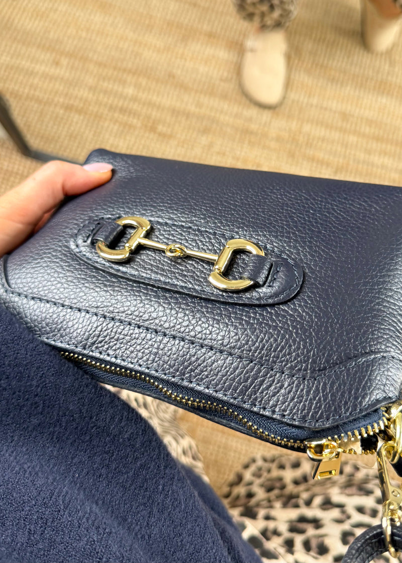 Mini leather horsebit bag - navy-The Style Attic