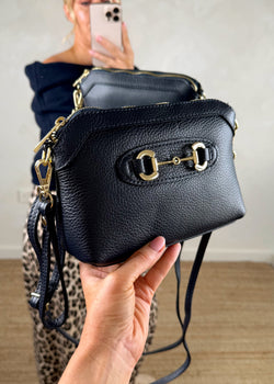 Mini leather horsebit bag - navy-The Style Attic