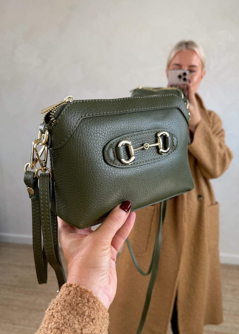 Mini leather horsebit bag - olive-The Style Attic