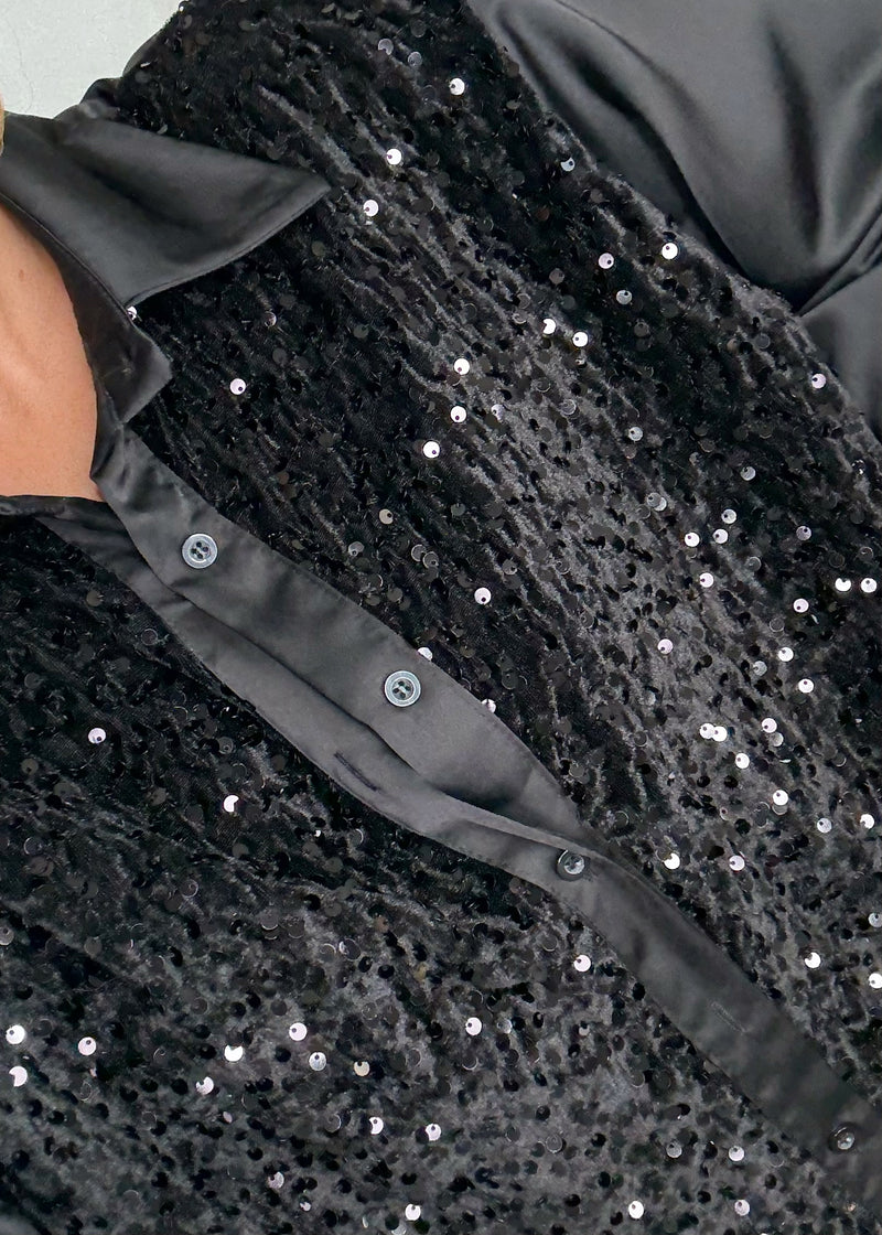 Minnelli sequin blouse - black-The Style Attic