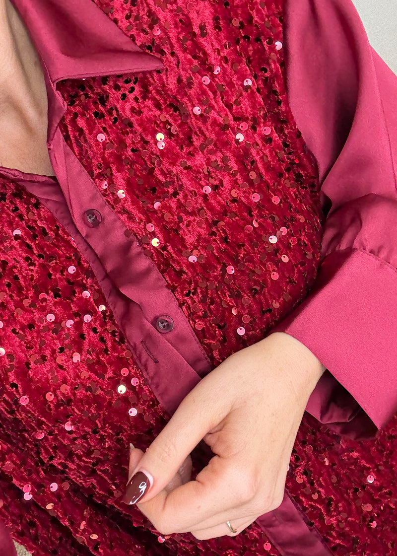 Minnelli sequin blouse - merlot-The Style Attic