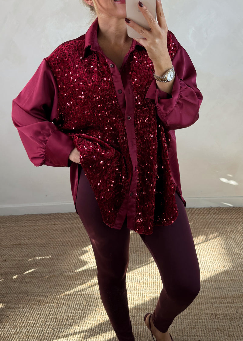 Minnelli sequin blouse - merlot-The Style Attic