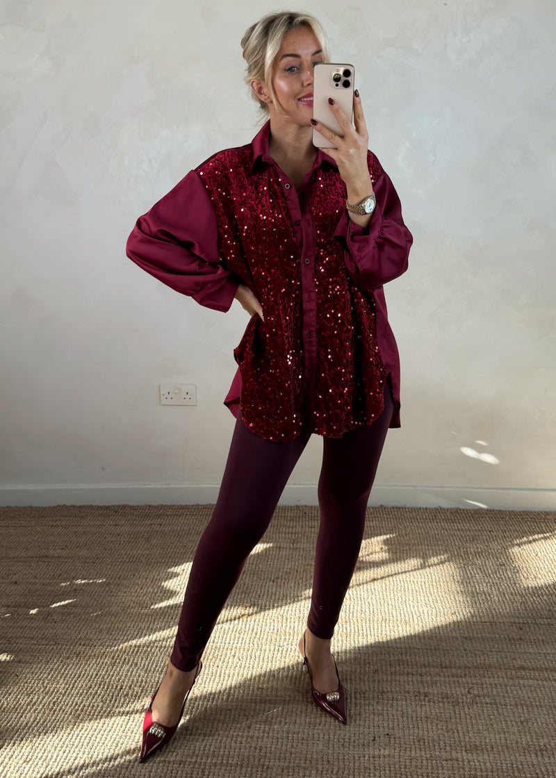 Minnelli sequin blouse - merlot-The Style Attic