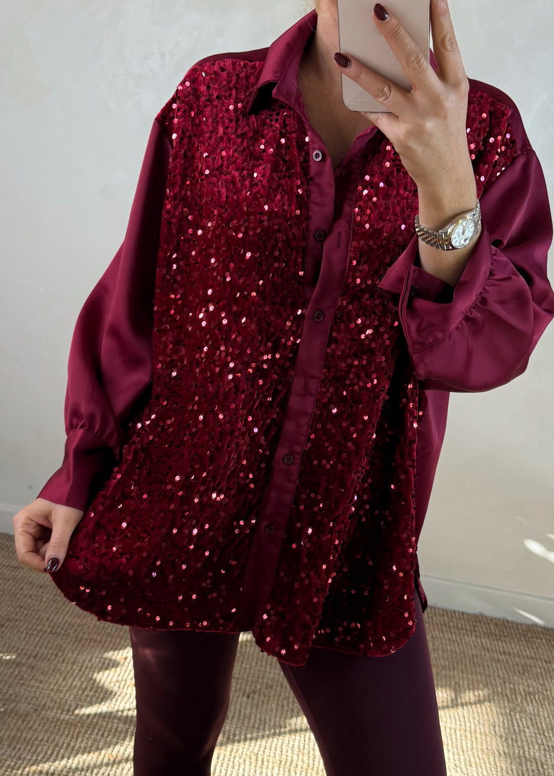 Minnelli sequin blouse - merlot-The Style Attic