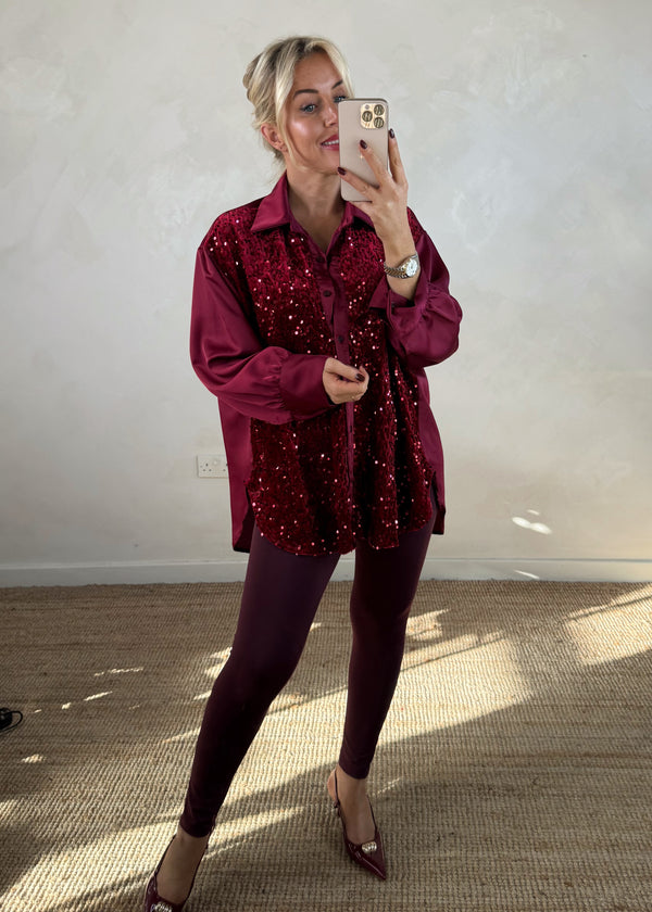 Minnelli sequin blouse - merlot-The Style Attic