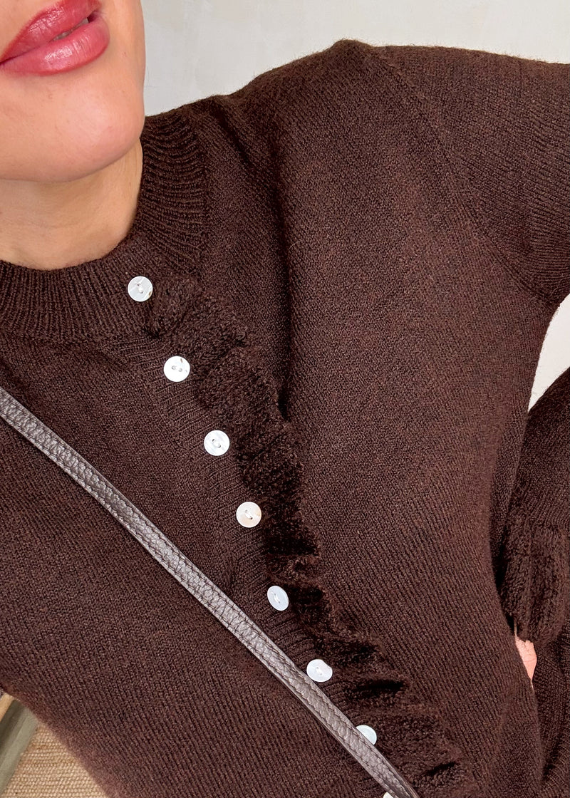 Mollie ruffle knit - chocolate-The Style Attic
