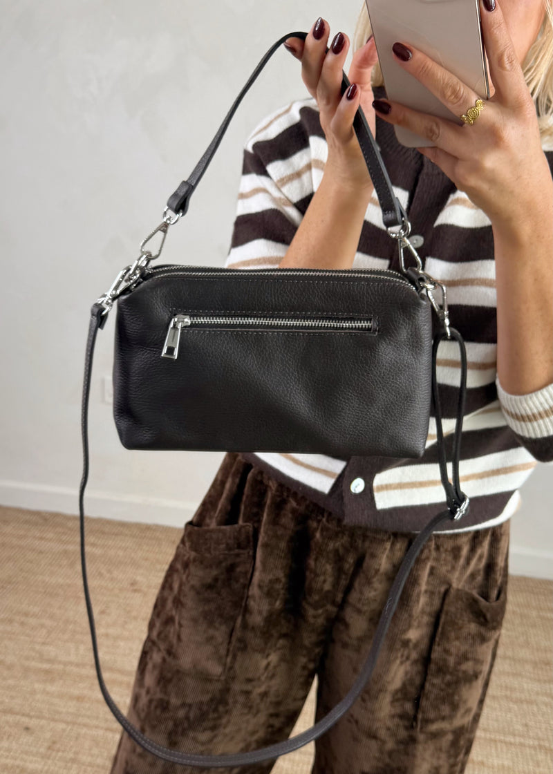 Molly zip leather bag - chocolate-The Style Attic