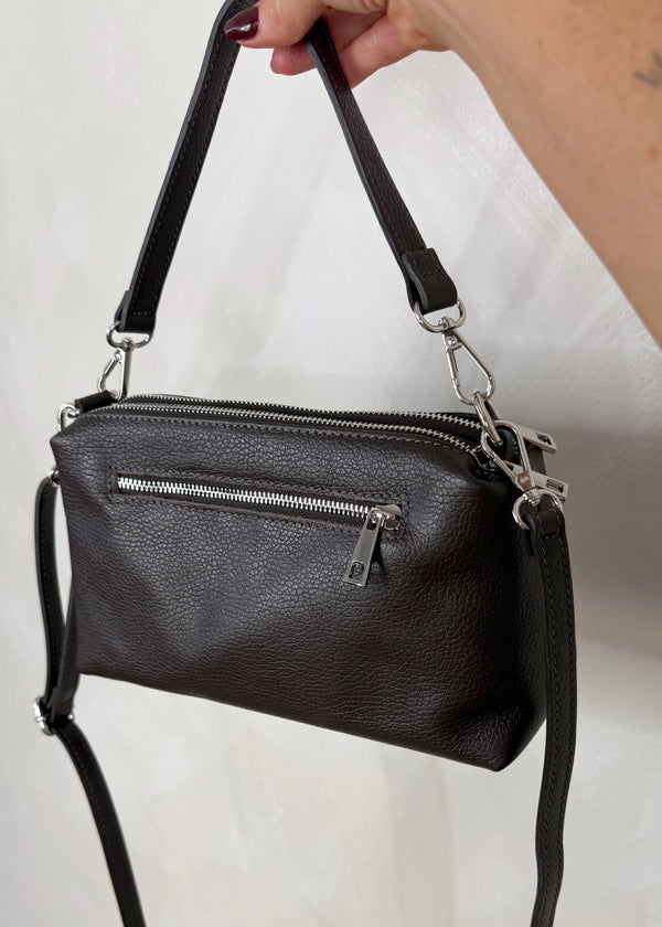 Molly zip leather bag - chocolate-The Style Attic