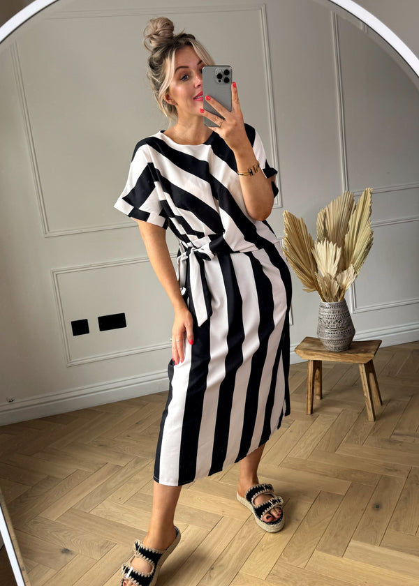 Monica tie front striped dress-The Style Attic